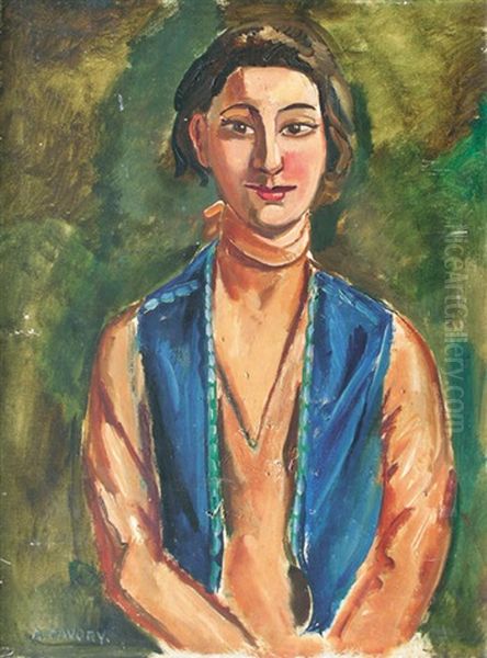 Fille Au Gilet Bleu Oil Painting by Andre Favory