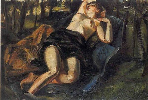 Nu Couche Sur L'herbe Oil Painting by Andre Favory