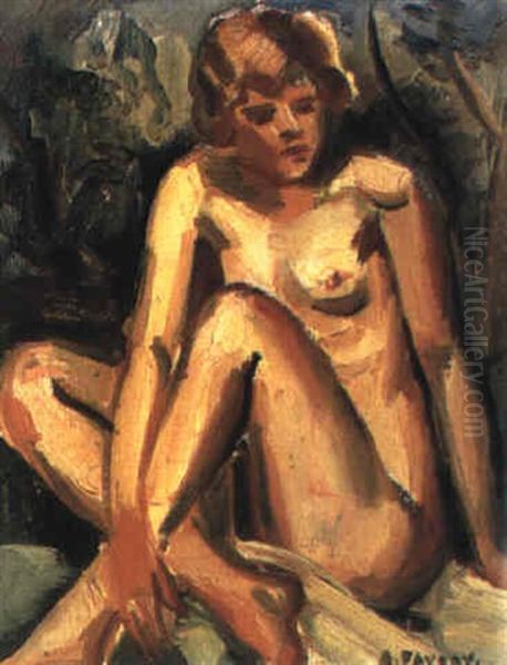 Femme Nue Assise Oil Painting by Andre Favory