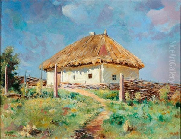 Ukrainian Cottage Oil Painting by Vladimir Georgievich Favr