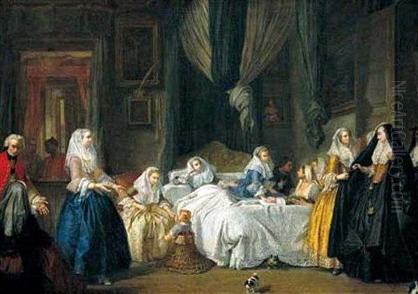 La Visite De Dames Maltaises A L'accouchee, Madame Loth Oil Painting by Antoine de Favray