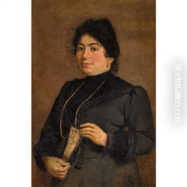 Portrait Of A Lady With Fan Oil Painting by Giacomo Favretto