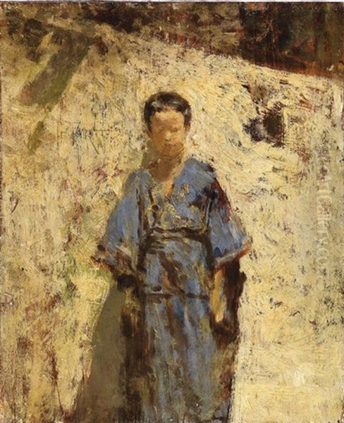 Il Kimono Azzurro Oil Painting by Giacomo Favretto