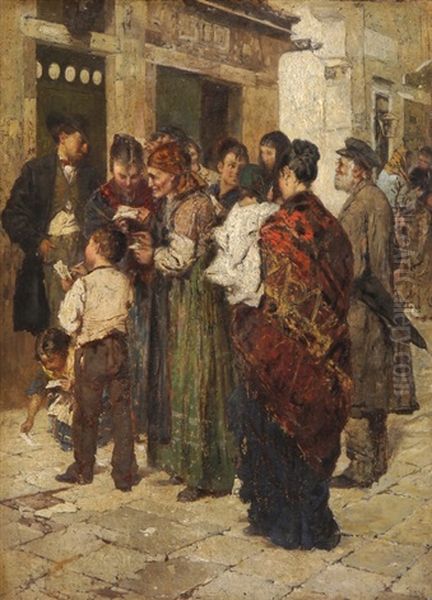 Bozzetto Di Bollettino Del Lotto Oil Painting by Giacomo Favretto