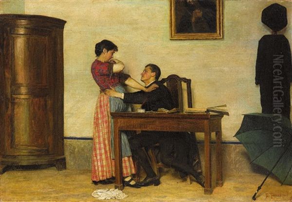 Die Versuchung Oder Die Verfuhrung (1873) Oil Painting by Giacomo Favretto