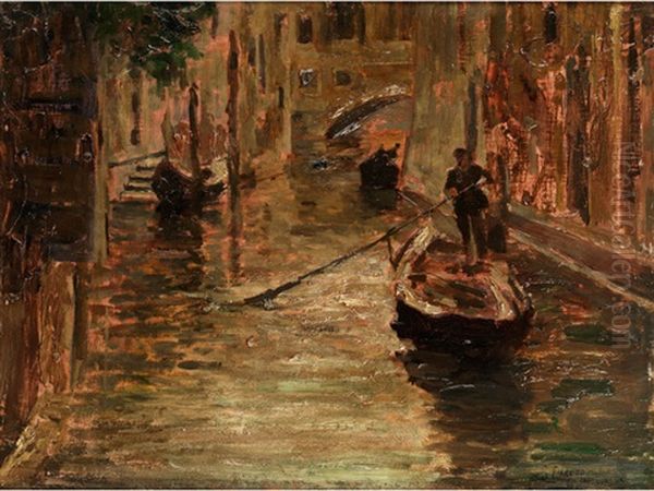 Venezianischer Seitenkanal Mit Gondoliere Oil Painting by Giacomo Favretto