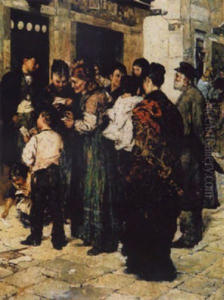 Bozzetto Di Bollettino Del Lotto Oil Painting by Giacomo Favretto