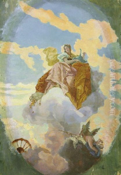 Juno Auf Wolken Thronend Oil Painting by Giacomo Favretto