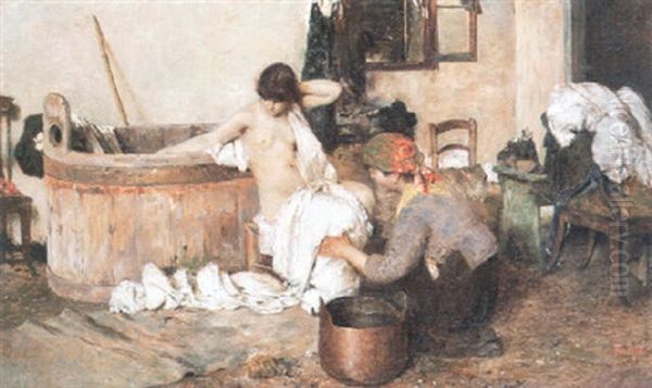 Junge Frau Bei Der Toilette Oil Painting by Giacomo Favretto