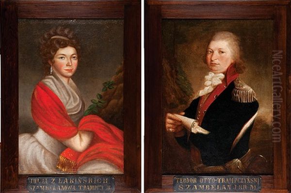 Malzonkowie Teodor Otto I Julia Z Lakinskich Trampczynscy (pair) Oil Painting by Jozef Faworski