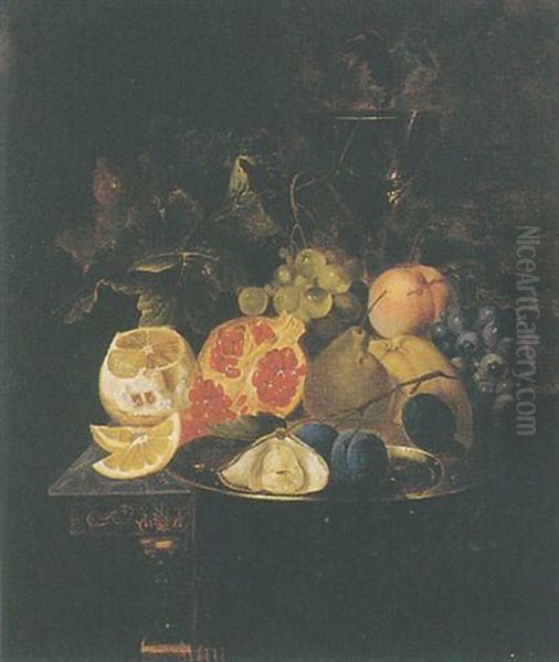 Nature Morte Aux Fruits Sur Un Entablement Oil Painting by Josef Fay