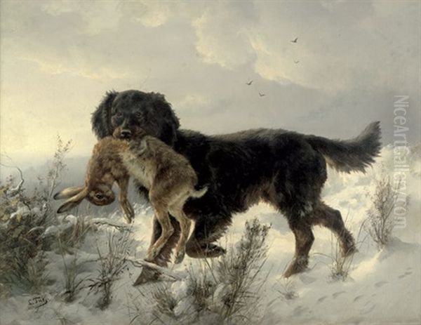 Winterlandschaft Mit Apportierhund Oil Painting by Ludwig Benno Fay