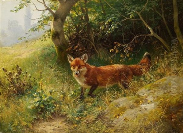 Fuchs (+ Rehbock, Oil On Canvas; 2 Works) Oil Painting by Ludwig Benno Fay