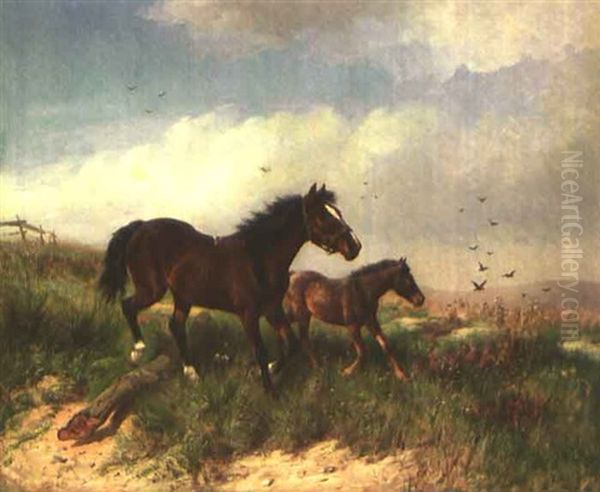 Stute Mit Fohlen Auf Der Weide Oil Painting by Ludwig Benno Fay