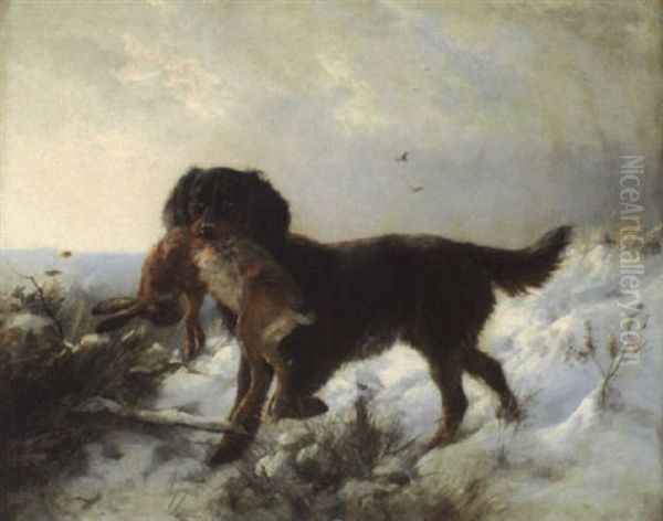 Jagdhund Im Schnee Mit Erlegtem Hasen Oil Painting by Ludwig Benno Fay