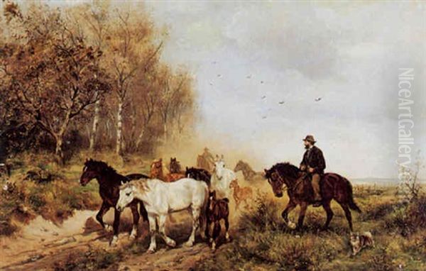 Rounding Up The Horses Oil Painting by Ludwig Benno Fay