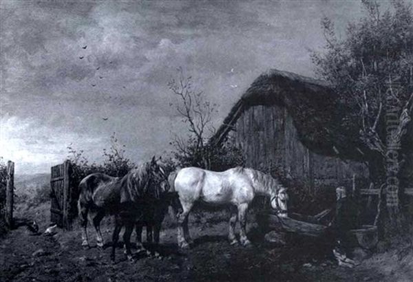 Farmyard Scene Oil Painting by Ludwig Benno Fay