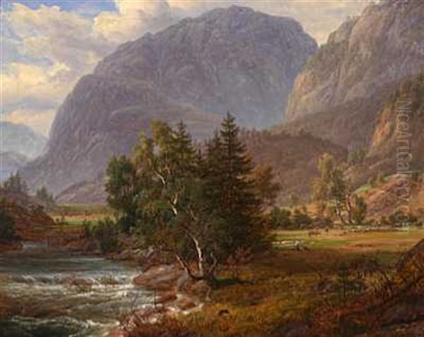 Fortundalen (after J. C. Dahls) Oil Painting by Thomas Fearnley