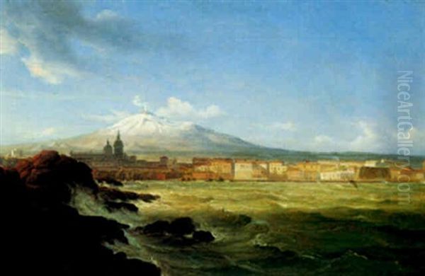 A View Of Mount Etna From The Sea Oil Painting by Thomas Fearnley