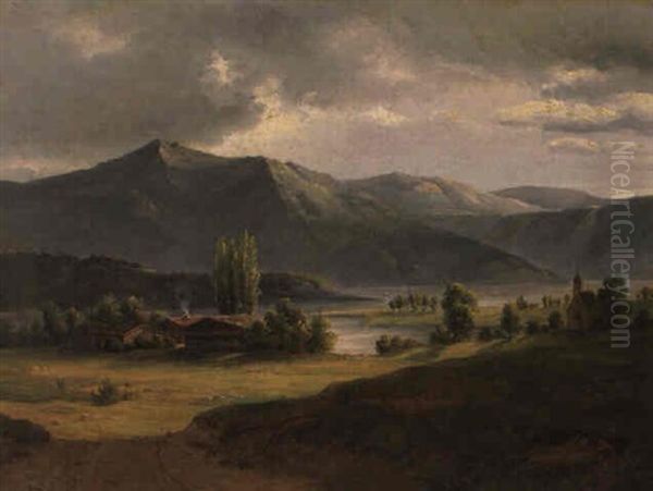 Oberbayerische Voralpenlandschaft Mit Einem See Oil Painting by Thomas Fearnley