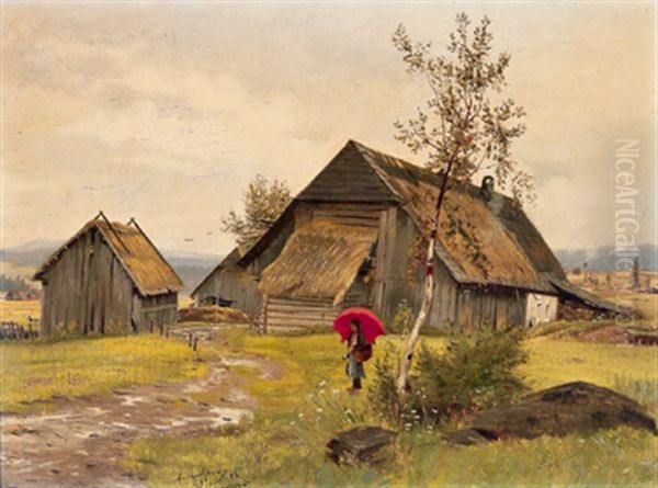 Motiv Aus Dem Bohmerwald Mit Figurlicher Staffage Oil Painting by Emerich Fechter