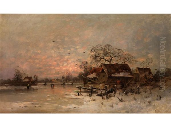 Abendliche Winterlandschaft Oil Painting by Otto Fedder