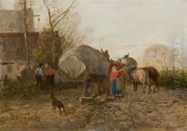 Partie Auf Dem Land, Beim Abtransport Der Heuernte Oil Painting by Otto Fedder