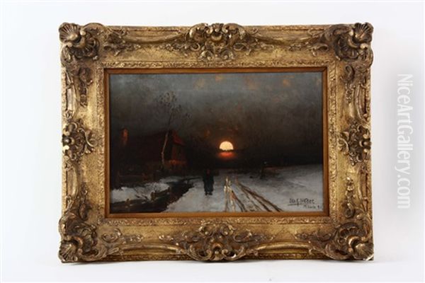 Winterabend Oil Painting by Otto Fedder