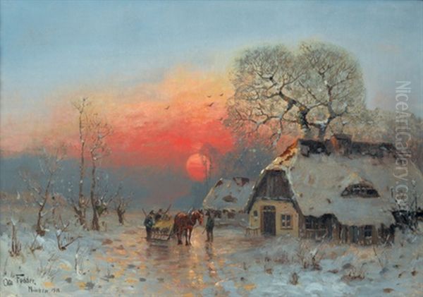 Winterliche Landschaft Mit Heimkehrenden Jagern Oil Painting by Otto Fedder