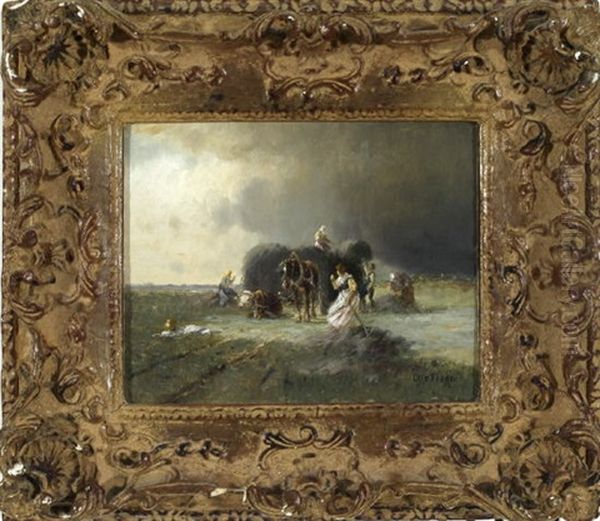 Heuernte Bei Aufkommendem Gewitter Oil Painting by Otto Fedder