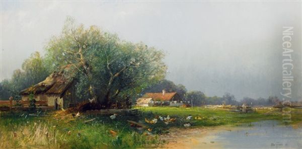 Farm In Mecklenburg Oil Painting by Otto Fedder