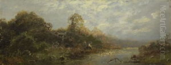 Zwei Angler Am Fluss Oil Painting by Otto Fedder