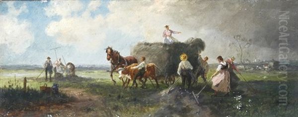 Bauersleute Bei Der Heuernte Oil Painting by Otto Fedder