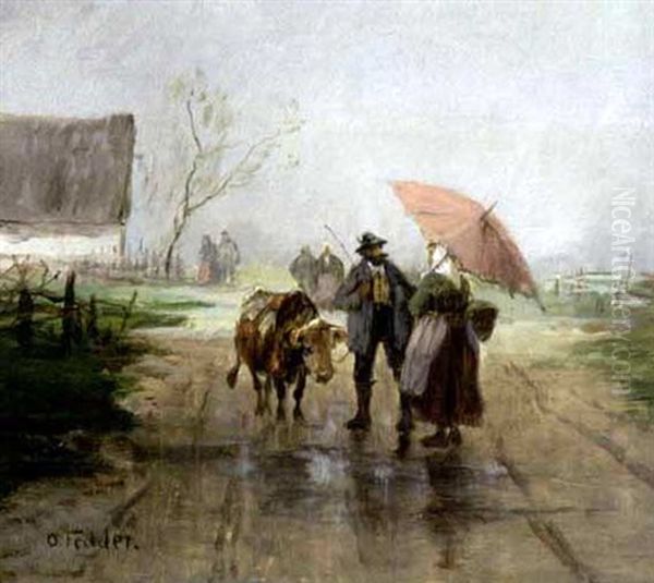 Heimkehrender Bauer Mit Kuh Oil Painting by Otto Fedder