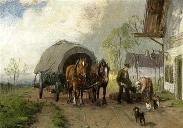 Pferdefuhrwerk Vor Der Dorfwirtschaft Oil Painting by Otto Fedder