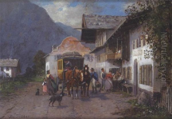 L'arrivee Dans Le Village Oil Painting by Otto Fedder