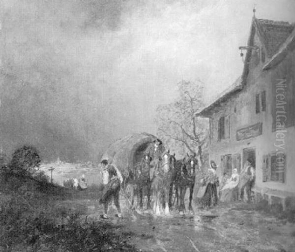 Rast Vor Einem Wirtshaus Oil Painting by Otto Fedder