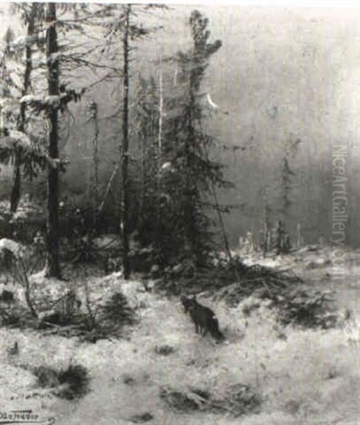 Fuchs Im Winterlichen Wald Oil Painting by Otto Fedder