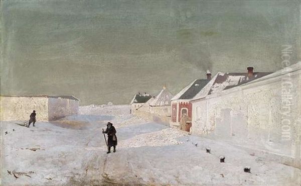 Winterliche Strase An Einem Russischen Dorf Oil Painting by Julius Fedders