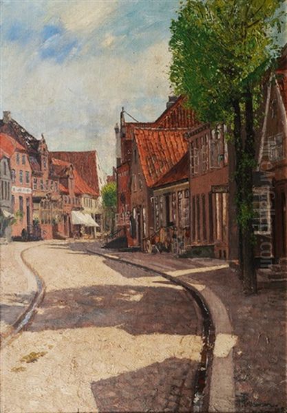 Small Frisian Town Oil Painting by Hans Peter Feddersen the Younger