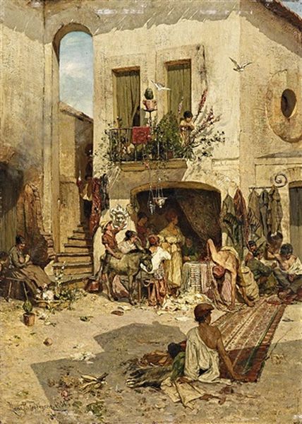 In Den Gassen Einer Stadt Im Sudlichen Italien Oil Painting by Hans Peter Feddersen the Younger