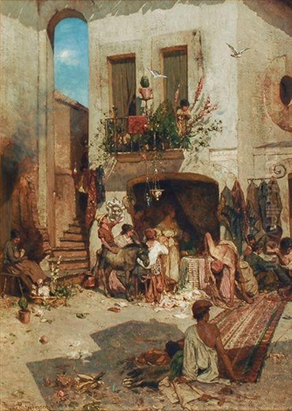 Piazza In The South Of Italy (napoli) Oil Painting by Hans Peter Feddersen the Younger