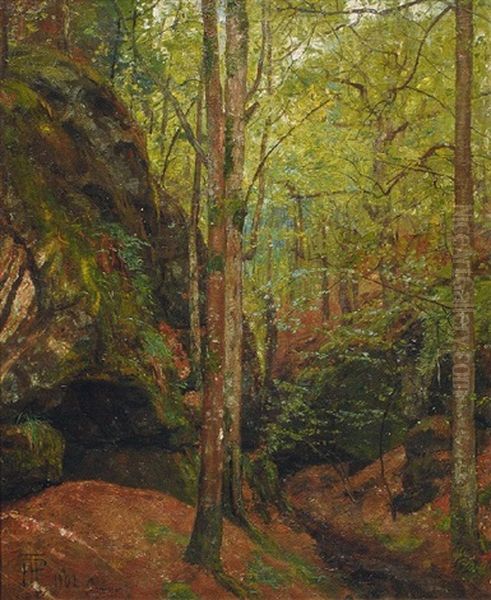 Waldinneres Mit Felsenhohle Oil Painting by Hans Peter Feddersen the Younger