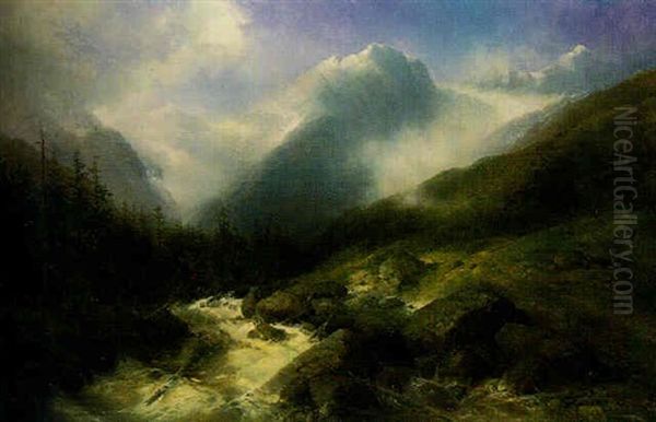 Rushing Through Mountains Oil Painting by Carl Fedeler