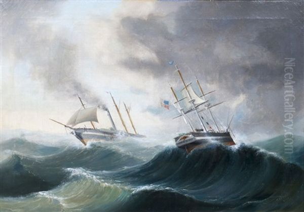 Begegnung Amerikanischer Schiffe In Schwerer See Oil Painting by Carl Justus Harmen Fedeler