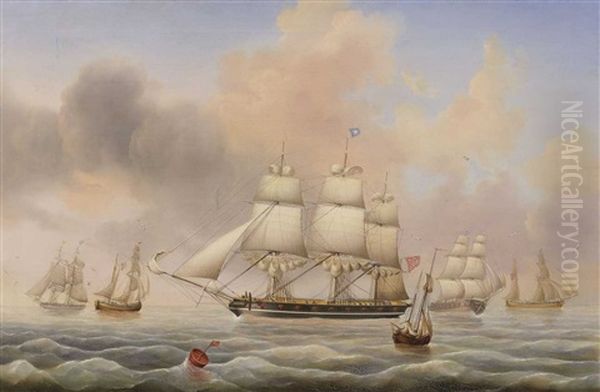 Sailing Ships On The Sea Oil Painting by Carl Justus Harmen Fedeler