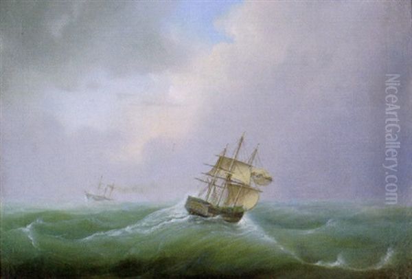 Vollschiff Und Dampfsegler In Sturmischer See Oil Painting by Carl Justus Harmen Fedeler