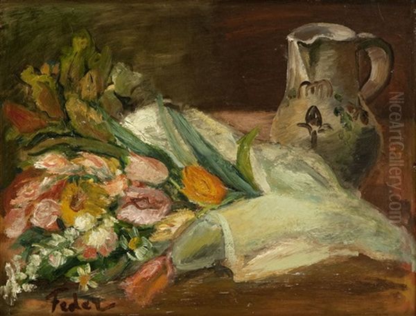 Still Life With Cut Flowers Oil Painting by Adolphe Aizik Feder