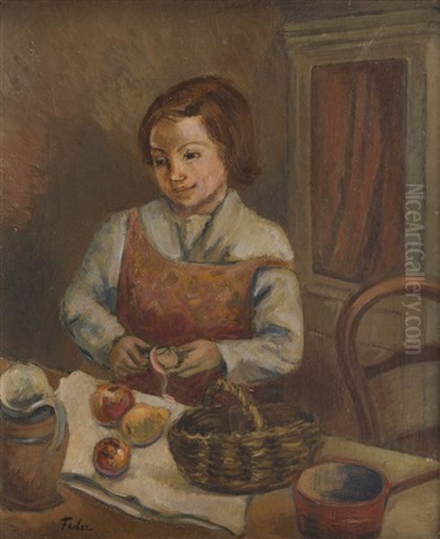 Dziewczyna Obierajaca Owoce Oil Painting by Adolphe Aizik Feder