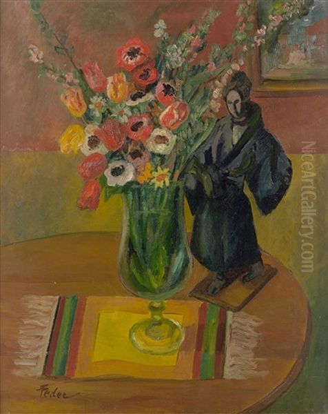 Vase De Fleurs Et Sculpture Au Kimono Oil Painting by Adolphe Aizik Feder